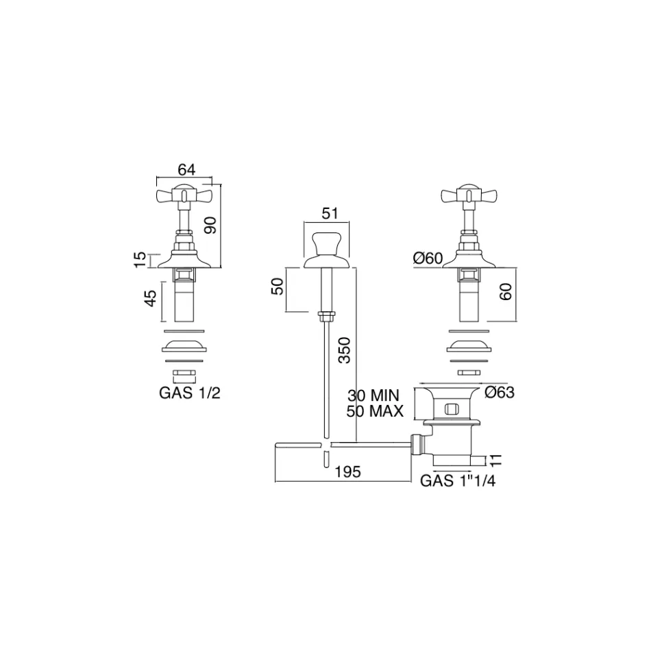 حنفيات بيديه نحاسية عتيقة مع خدمة التوصيل الداخلي، صنع في إيطاليا – كاترينا Viadurini