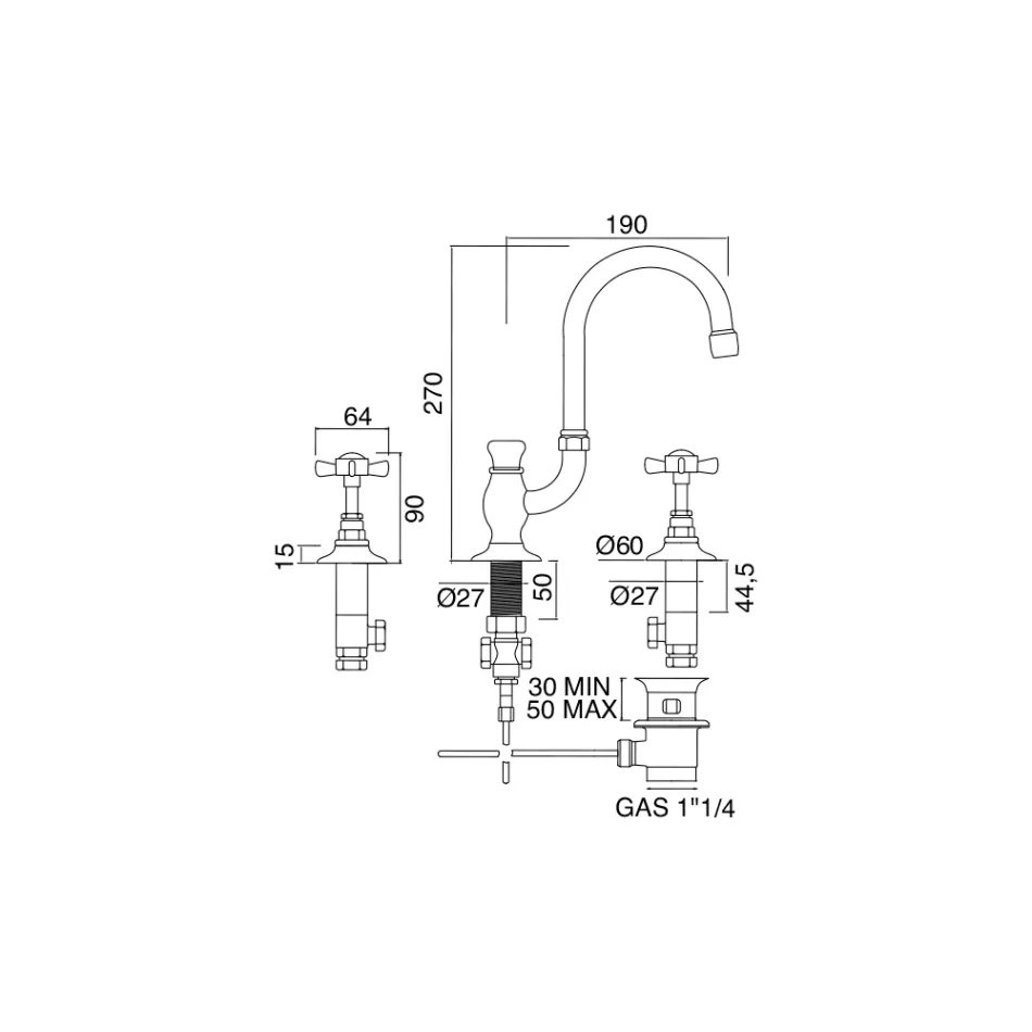 حنفية حوض عتيقة عالية الفوهة مصنوعة من النحاس في إيطاليا - كاترينا Viadurini