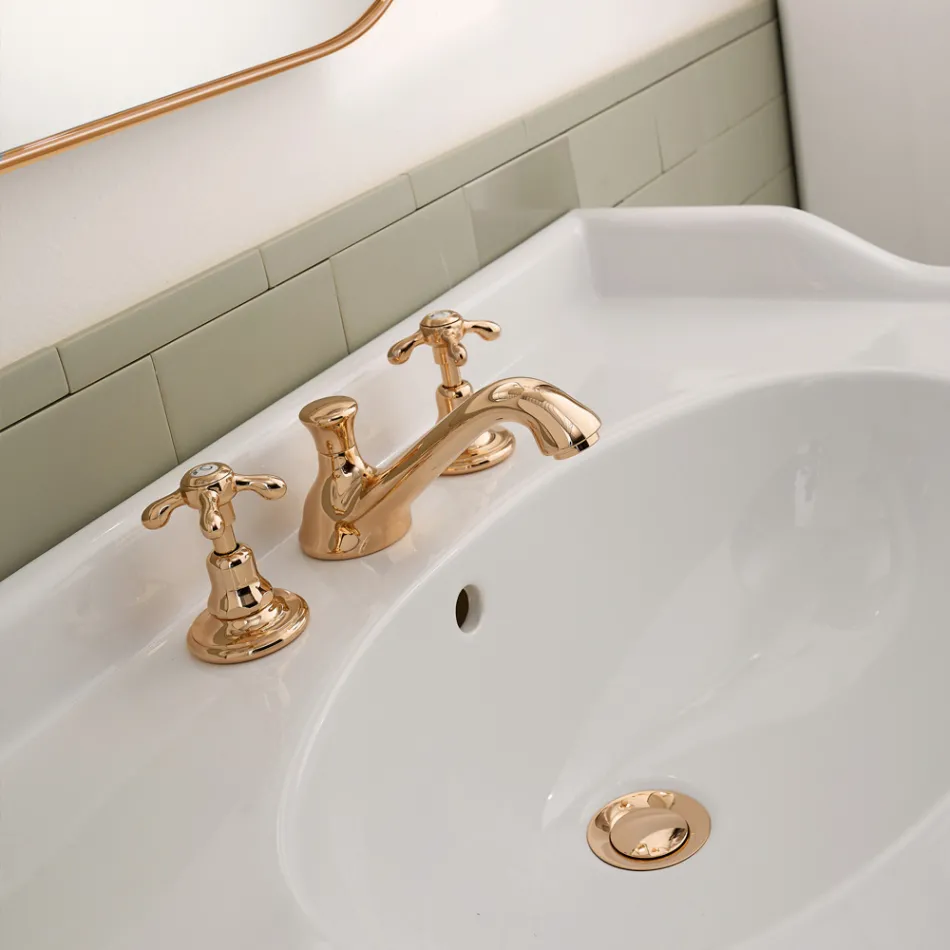 حنفية حوض نحاسية عتيقة بثلاث فتحات، صنع في إيطاليا – كلاريسا Viadurini