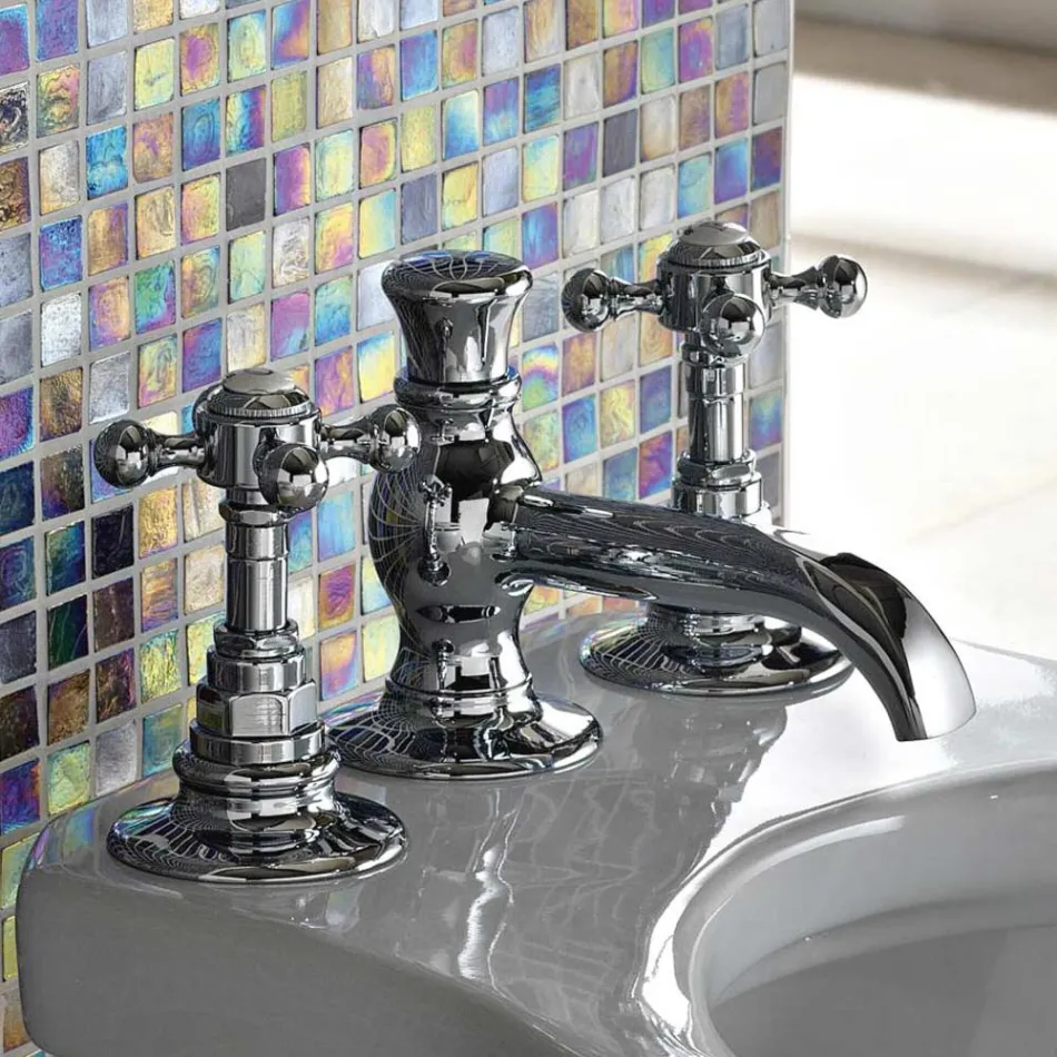 صنبور بيديه نحاسي عتيق بثلاث فتحات، صنع في إيطاليا - إليسيا Viadurini