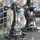 صنبور بيديه نحاسي عتيق بثلاث فتحات، صنع في إيطاليا - إليسيا Viadurini