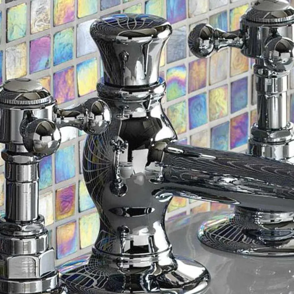 صنبور بيديه نحاسي عتيق بثلاث فتحات، صنع في إيطاليا - إليسيا Viadurini