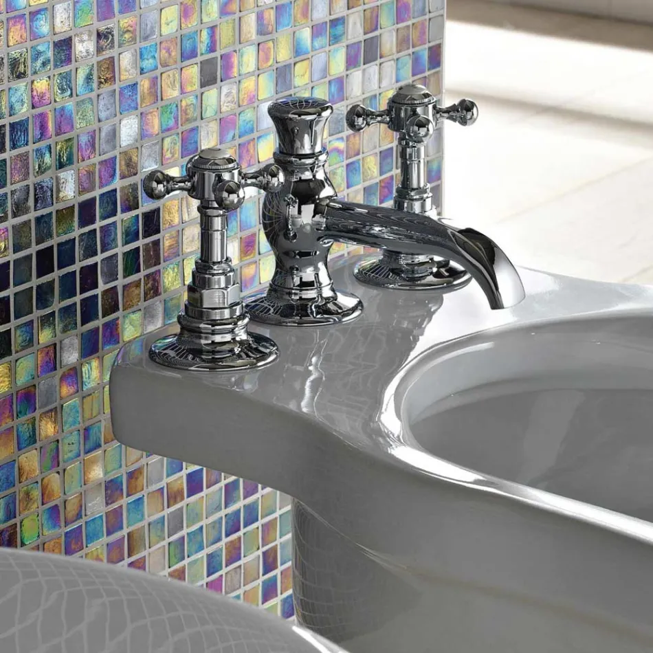 صنبور بيديه نحاسي عتيق بثلاث فتحات، صنع في إيطاليا - إليسيا Viadurini