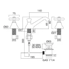 حنفية حوض حمام بثلاث فتحات من النحاس مع تصريف كلاسيكي - إركولينا Viadurini