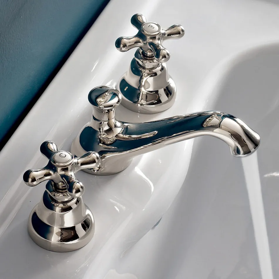 حنفية حوض حمام بثلاث فتحات من النحاس مع تصريف كلاسيكي - إركولينا Viadurini