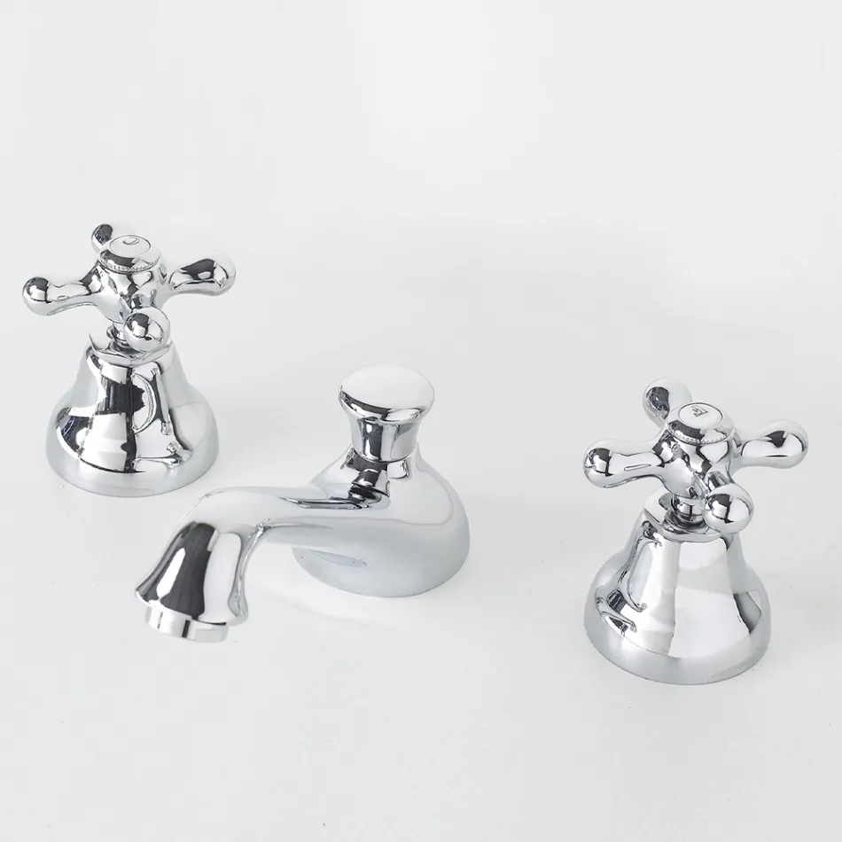 حنفية حوض حمام بثلاث فتحات من النحاس مع تصريف كلاسيكي - إركولينا Viadurini