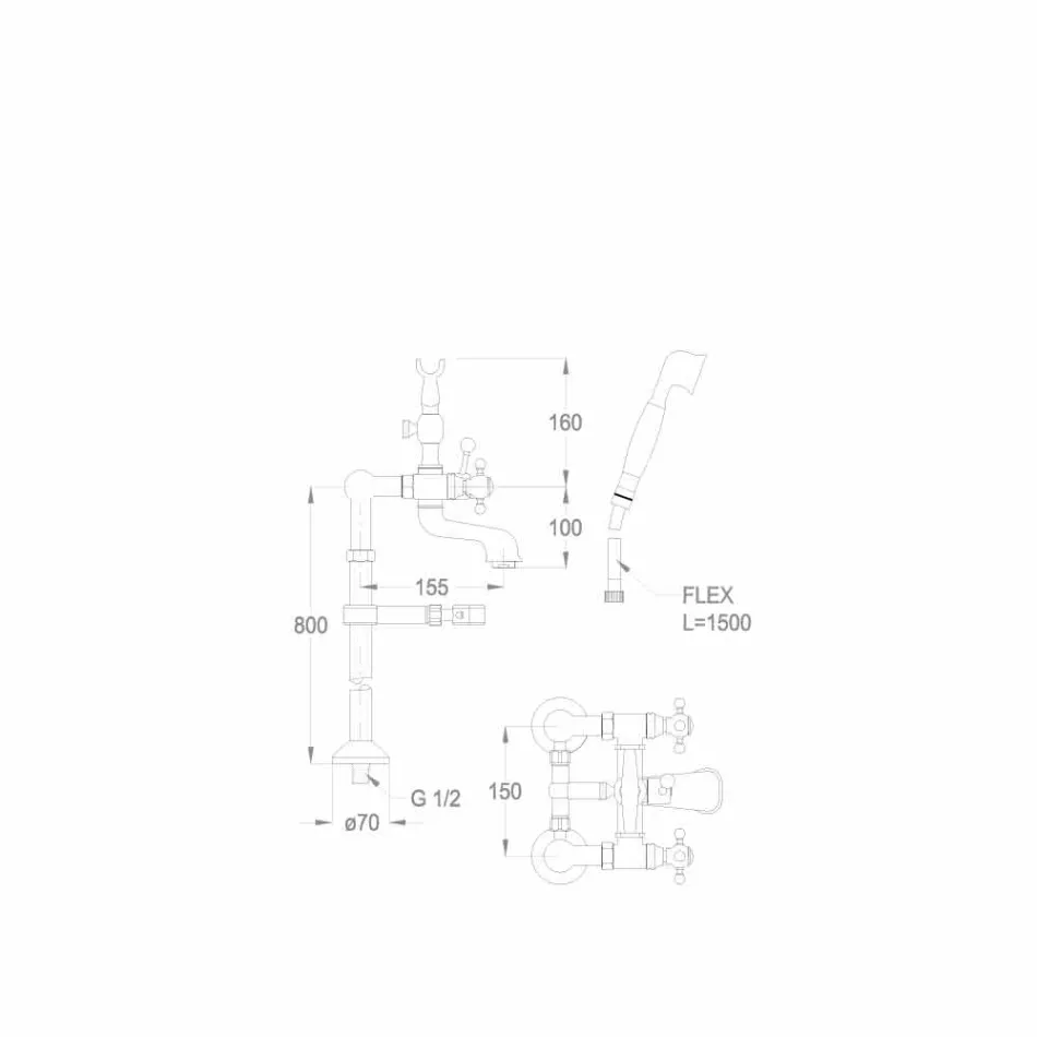 حنفية كلاسيكية لحوض الاستحمام على أعمدة نحاسية، صنع في إيطاليا - إنريكو Viadurini