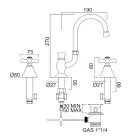 حنفية حوض حمام بثلاث فتحات من النحاس مع فوهة عالية وصرف - إركولينا Viadurini