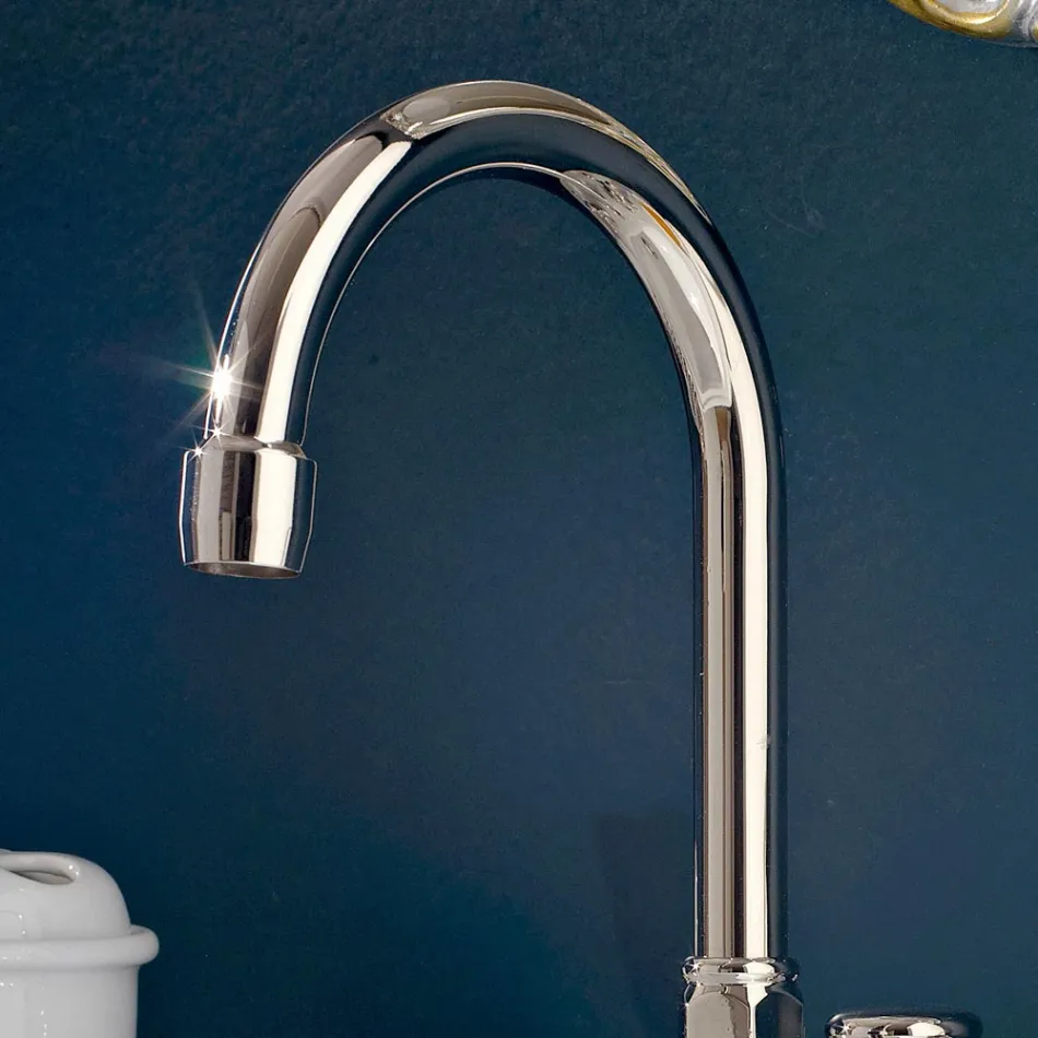 حنفية حوض حمام بثلاث فتحات من النحاس مع فوهة عالية وصرف - إركولينا Viadurini