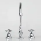 حنفية حوض حمام بثلاث فتحات من النحاس مع فوهة عالية وصرف - إركولينا Viadurini