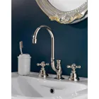 حنفية حوض حمام بثلاث فتحات من النحاس مع فوهة عالية وصرف - إركولينا Viadurini