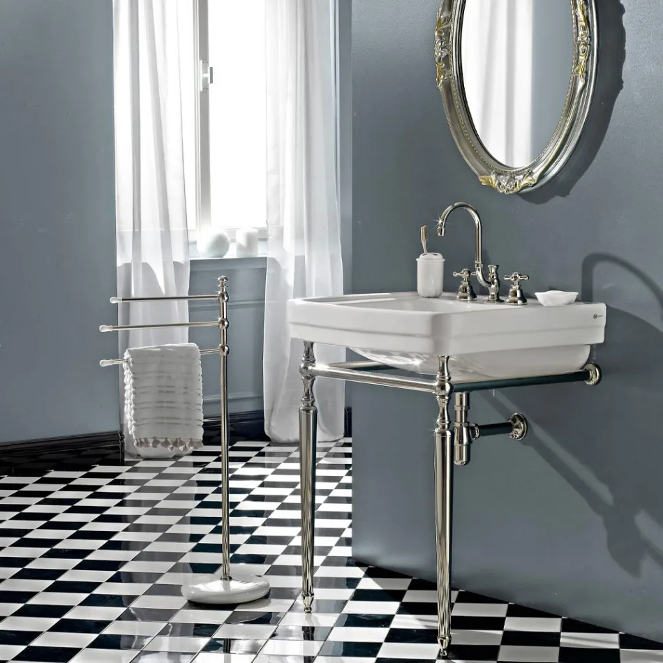 حنفية حوض حمام بثلاث فتحات من النحاس مع فوهة عالية وصرف - إركولينا Viadurini