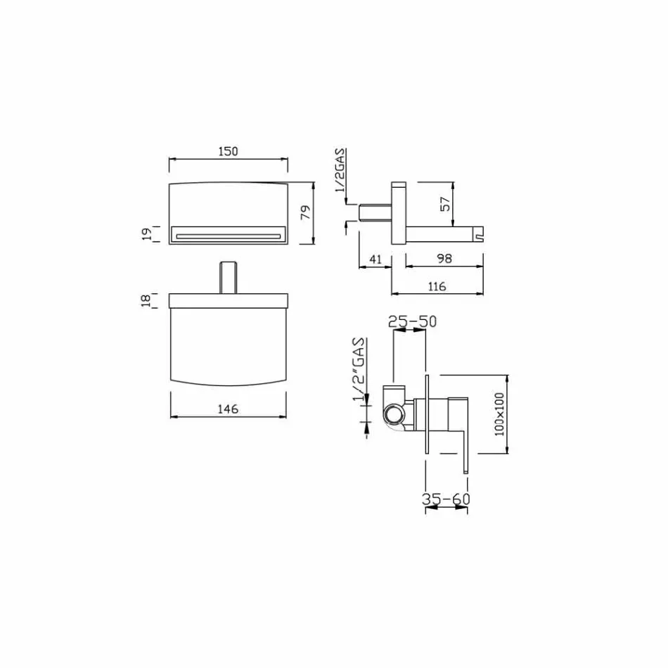 حنفية خلاط مثبتة على الحائط مع صنبور شلال صنع في إيطاليا - سيكا Viadurini