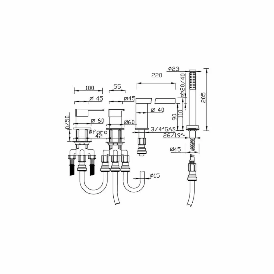 صنبور خلاط مثبت على السطح من النحاس المطلي بالكروم، صنع في إيطاليا - سيكا Viadurini