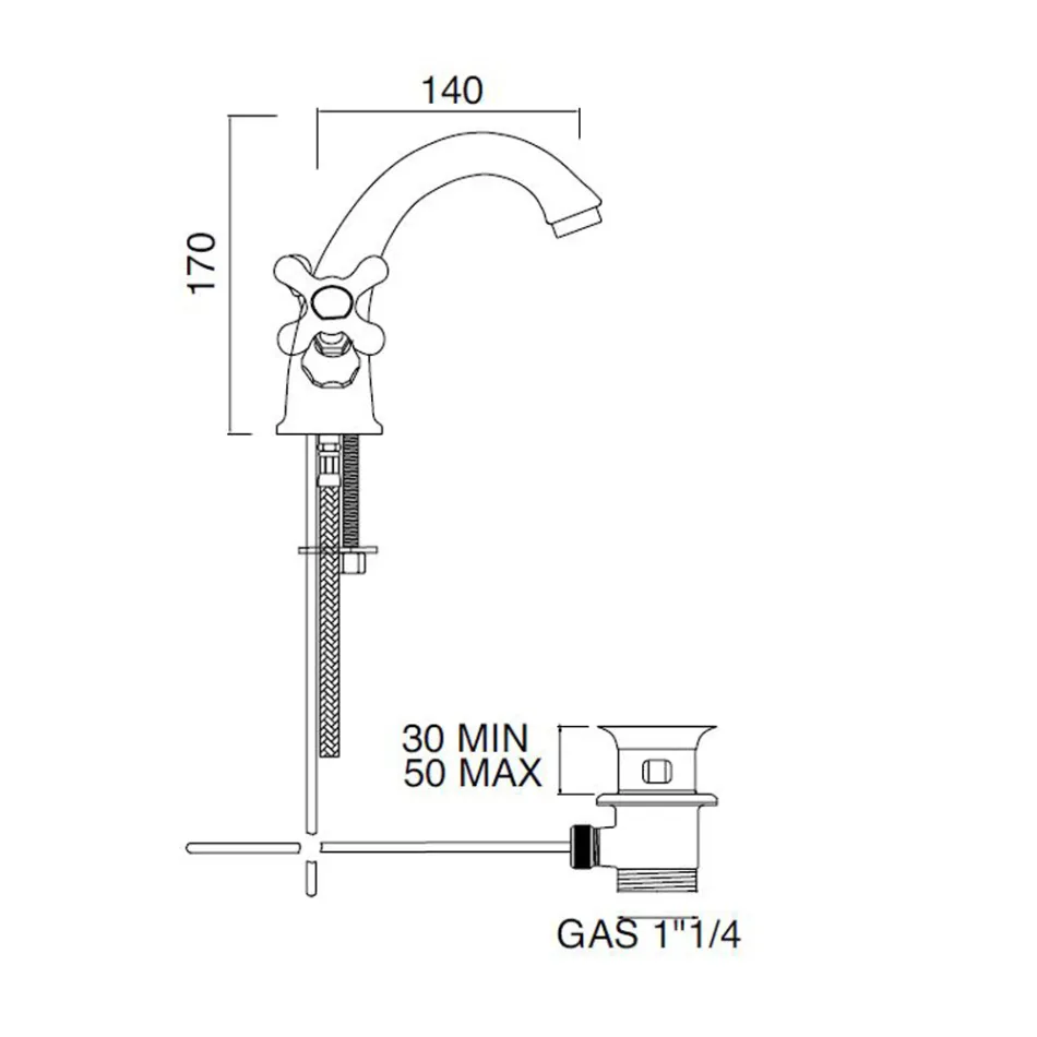 حنفية حوض حمام بفتحة واحدة من النحاس مع تصريف كلاسيكي - إركولينا Viadurini