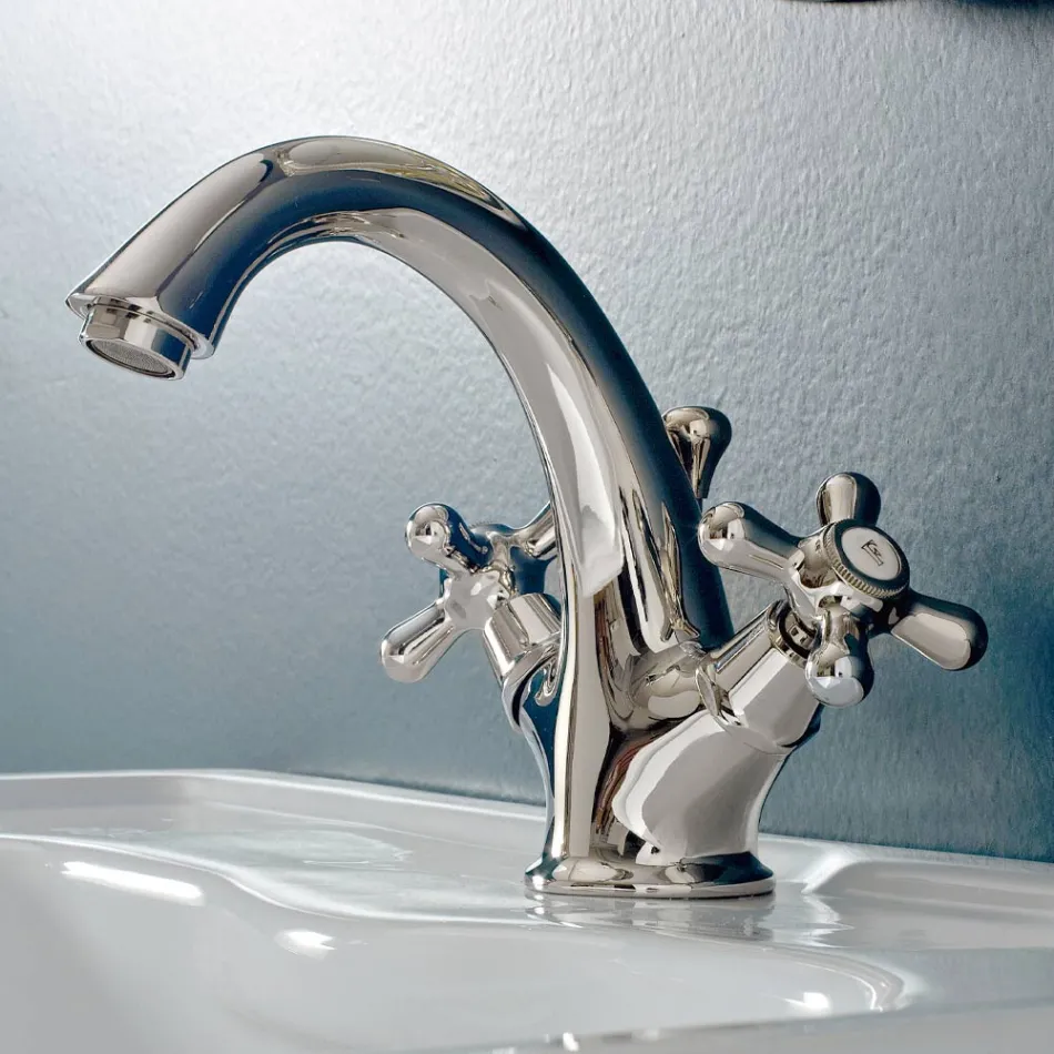 حنفية حوض حمام بفتحة واحدة من النحاس مع تصريف كلاسيكي - إركولينا Viadurini