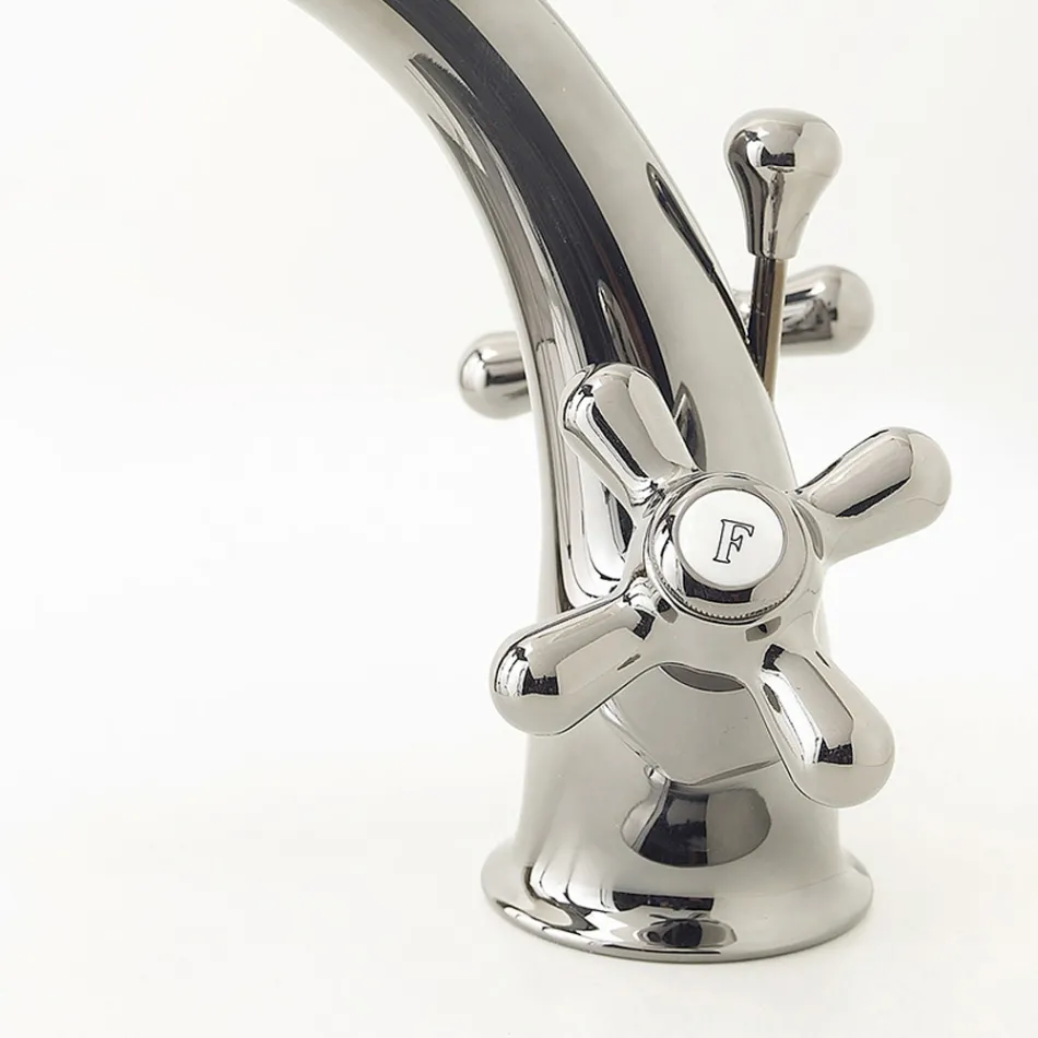 حنفية حوض حمام بفتحة واحدة من النحاس مع تصريف كلاسيكي - إركولينا Viadurini