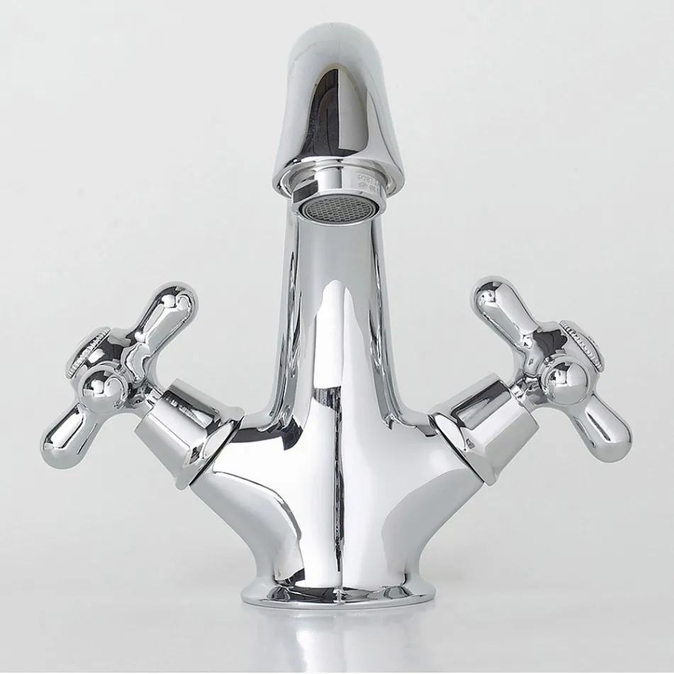 حنفية حوض حمام بفتحة واحدة من النحاس مع تصريف كلاسيكي - إركولينا Viadurini