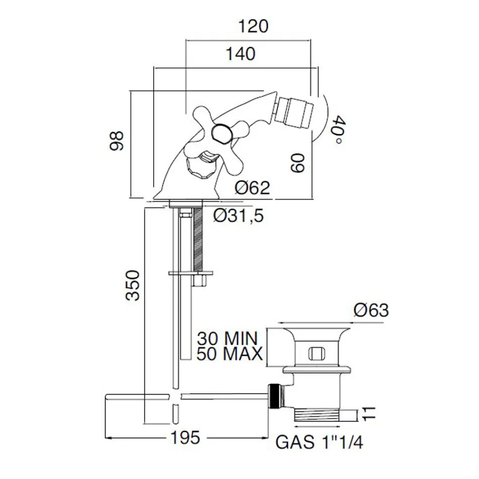 حنفية بيديه نحاسية بفتحة واحدة مع نفايات كلاسيكية - إركولينا Viadurini