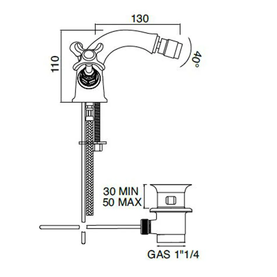 صنبور بيديه بفتحة واحدة من النحاس بمقابض فراشة كلاسيكية - فيوريتا Viadurini