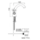 حنفية حوض كلاسيكية بفتحة واحدة مصنوعة من النحاس ومقابض على شكل فراشة - ميريانو Viadurini