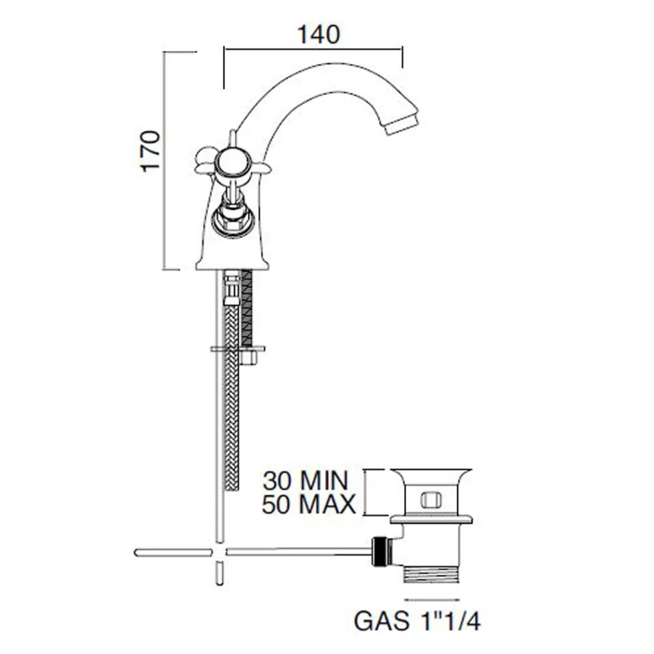 حنفية حوض كلاسيكية بفتحة واحدة مصنوعة من النحاس ومقابض على شكل فراشة - ميريانو Viadurini