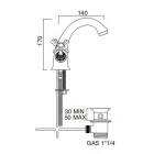 حنفية حوض نحاسية بفتحة واحدة ومقابض فراشة كلاسيكية - فيوريتا Viadurini