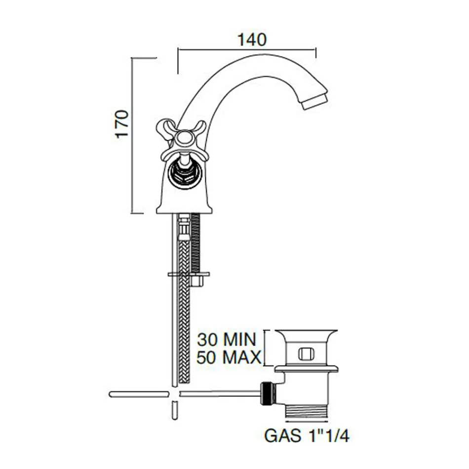 حنفية حوض نحاسية بفتحة واحدة ومقابض فراشة كلاسيكية - فيوريتا Viadurini