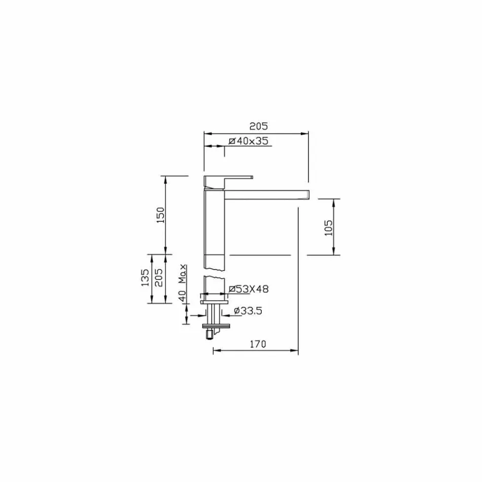 صنبور حوض حمام نحاسي بتصميم عصري، صنع في إيطاليا - سيكا Viadurini
