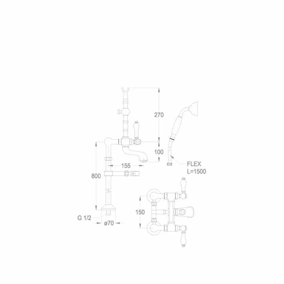 صنبور حوض استحمام كلاسيكي من النحاس الإيطالي - ريكو Viadurini