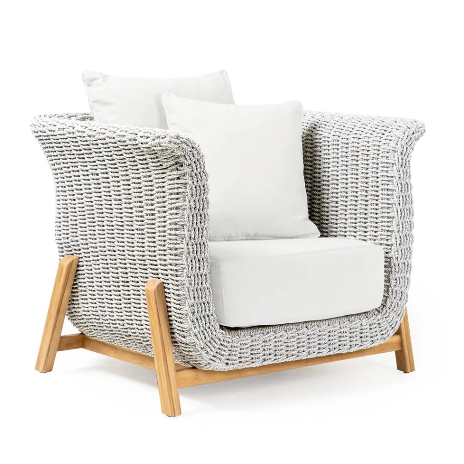 طقم صالة حديقة معياري من خشب الساج والحبل المنسوج يدويًا - أرجونا Viadurini