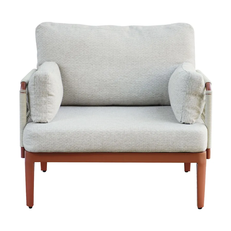 غرفة معيشة مكونة من كرسيين بذراعين وأريكة وطاولة قهوة من الألومنيوم - سيمفوني Viadurini