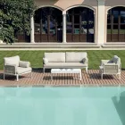 غرفة معيشة مكونة من كرسيين بذراعين وأريكة وطاولة قهوة من الألومنيوم - سيمفوني Viadurini