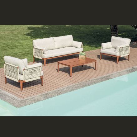 غرفة معيشة مكونة من كرسيين بذراعين وأريكة وطاولة قهوة من الألومنيوم - سيمفوني Viadurini