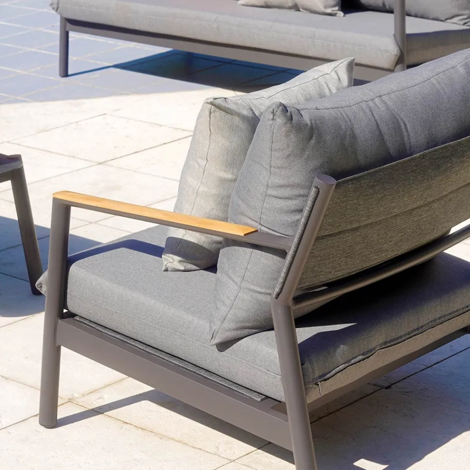 صالة حديقة مع كرسيين بذراعين وأريكة وطاولة ألومنيوم - ميني Viadurini