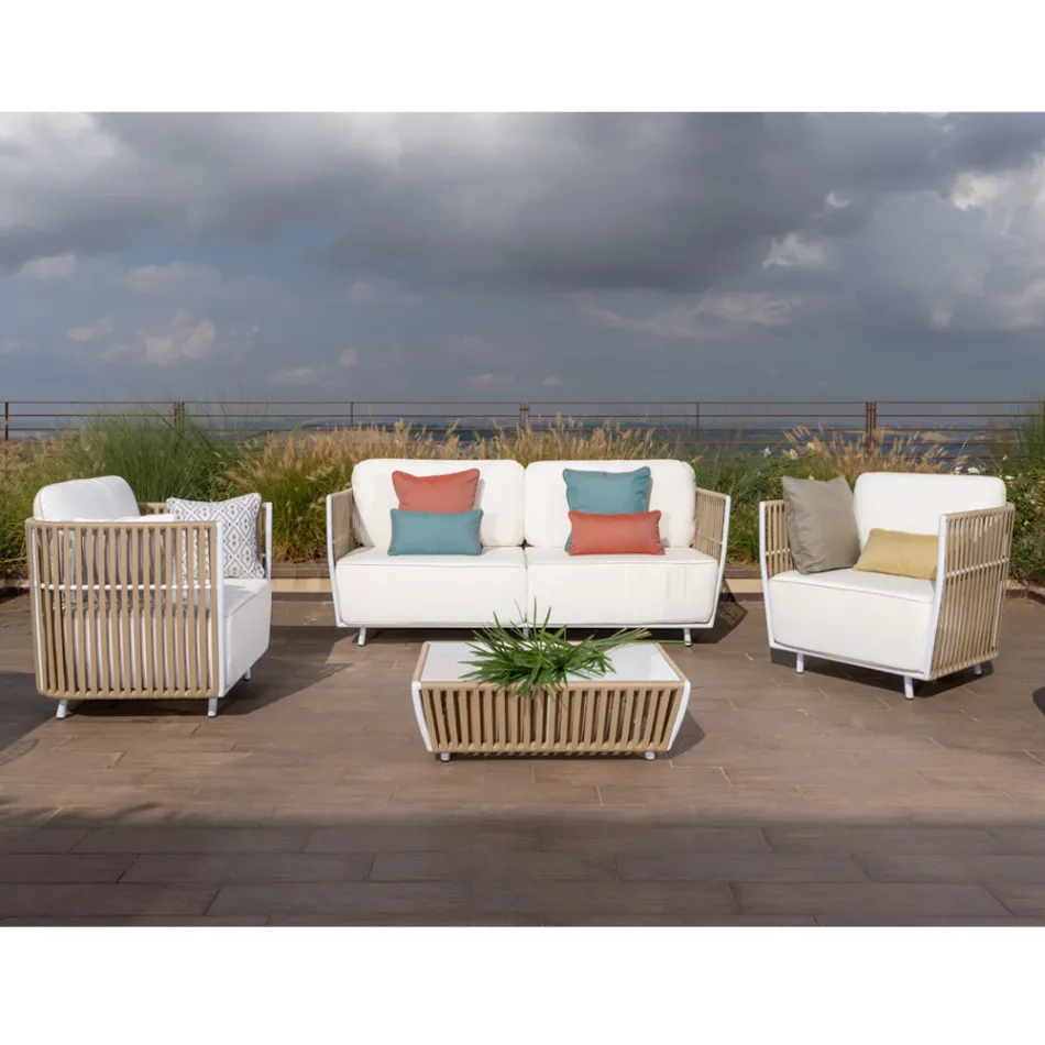 صالة حديقة من الألومنيوم والقماش الأبيض - يوجين Viadurini