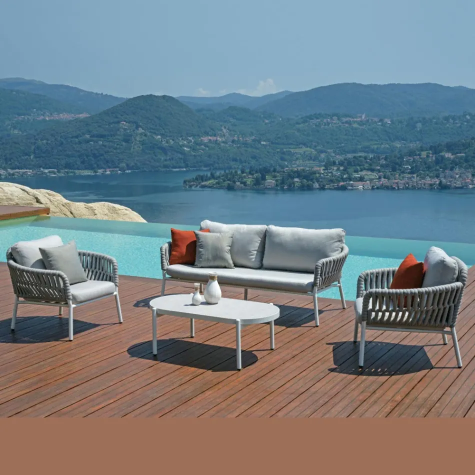 صالة حديقة من الألومنيوم والحبال مع طاولة قهوة - دينجو Viadurini