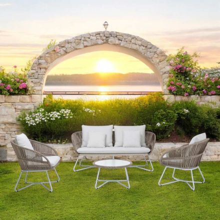 صالة حديقة من الألومنيوم والنسيج بالحبال - ألكور Viadurini