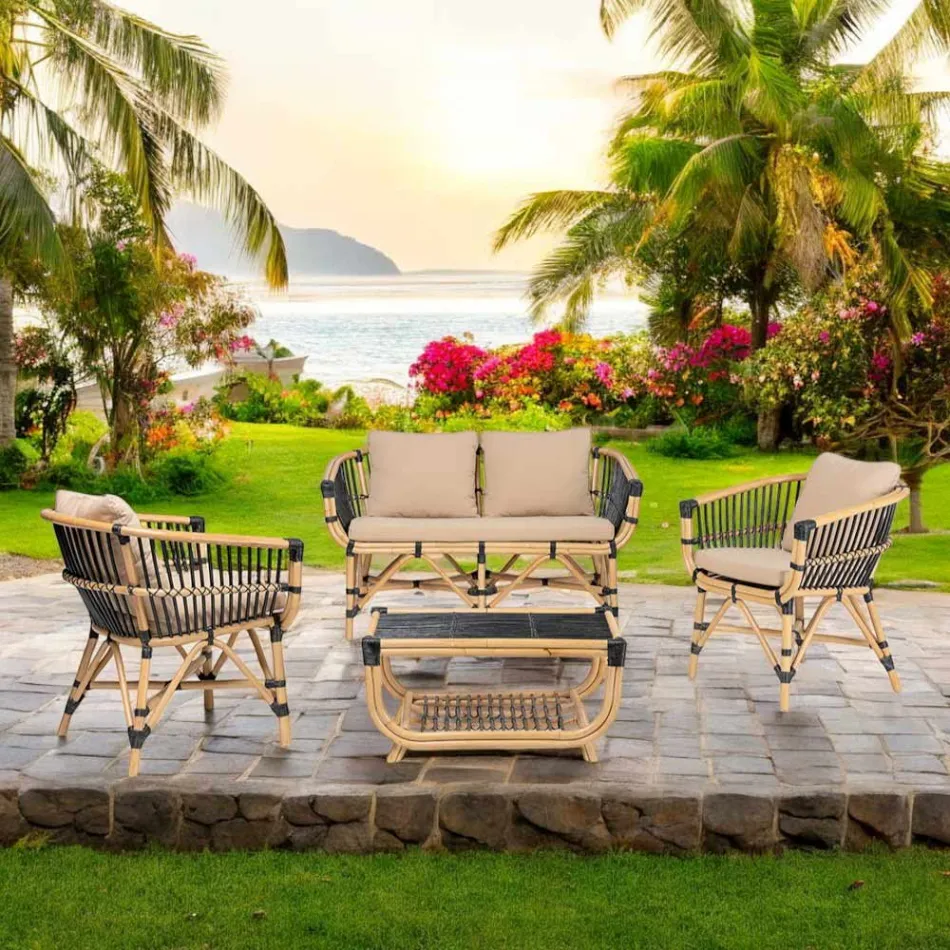 طقم صالة حديقة من الخيزران الطبيعي مع وسائد متضمنة - كاتلين Viadurini