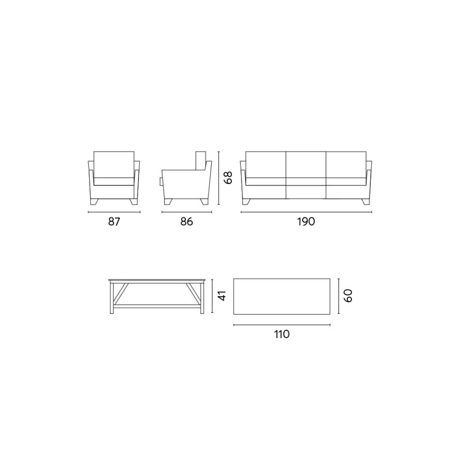 صالة خارجية مع طاولة قهوة من خشب المانجو ووسائد من القطن البولي - أورلاندا Viadurini
