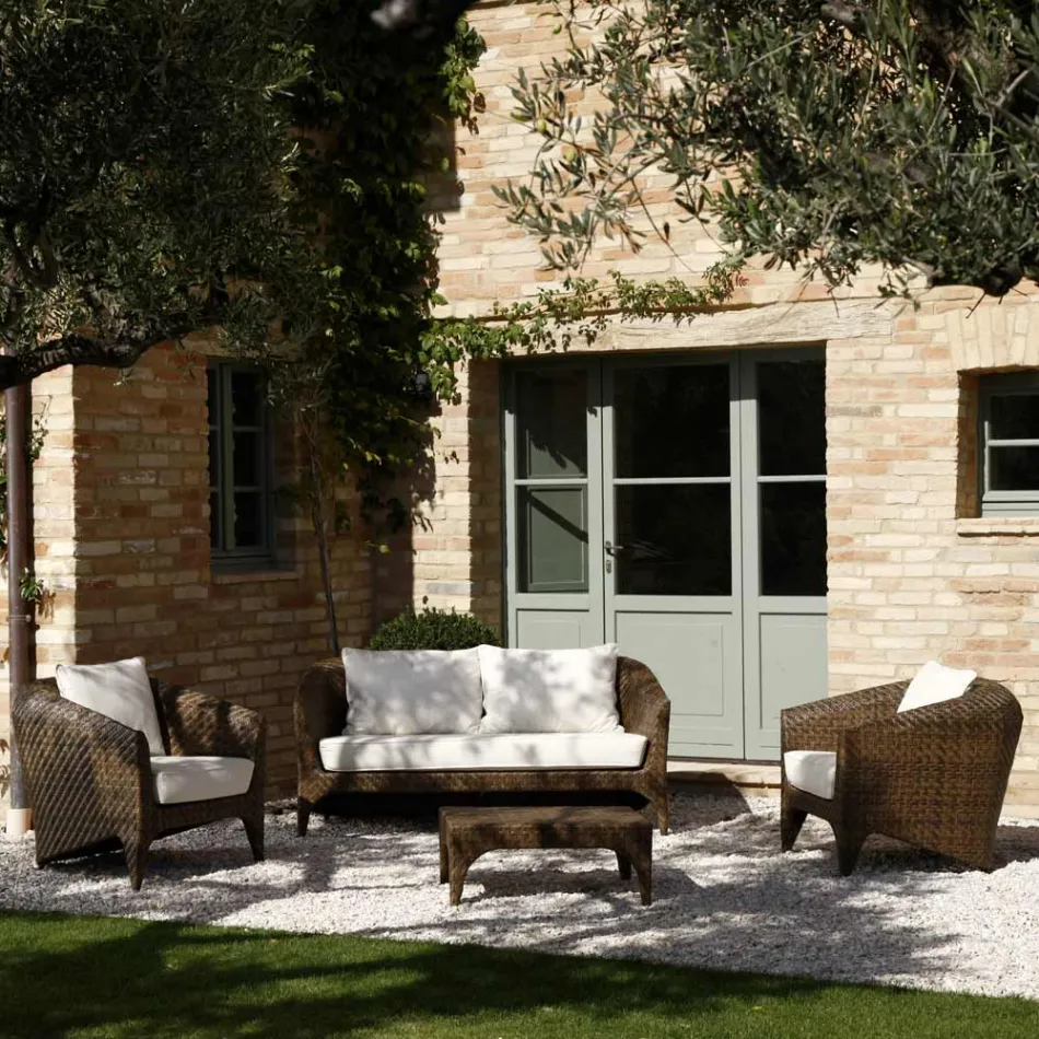 غرفة معيشة من البولي راتان من ماركة REHAU بتشطيبات مختلفة ووسائد بيضاء - مادنس Viadurini