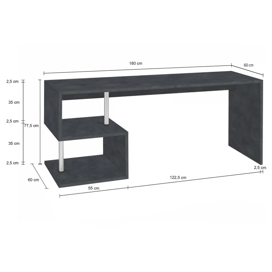 مكتب بتصميم إيطالي من الخشب الأبيض أو الرمادي الداكن، متوفر بثلاثة أحجام - ميشيل Viadurini
