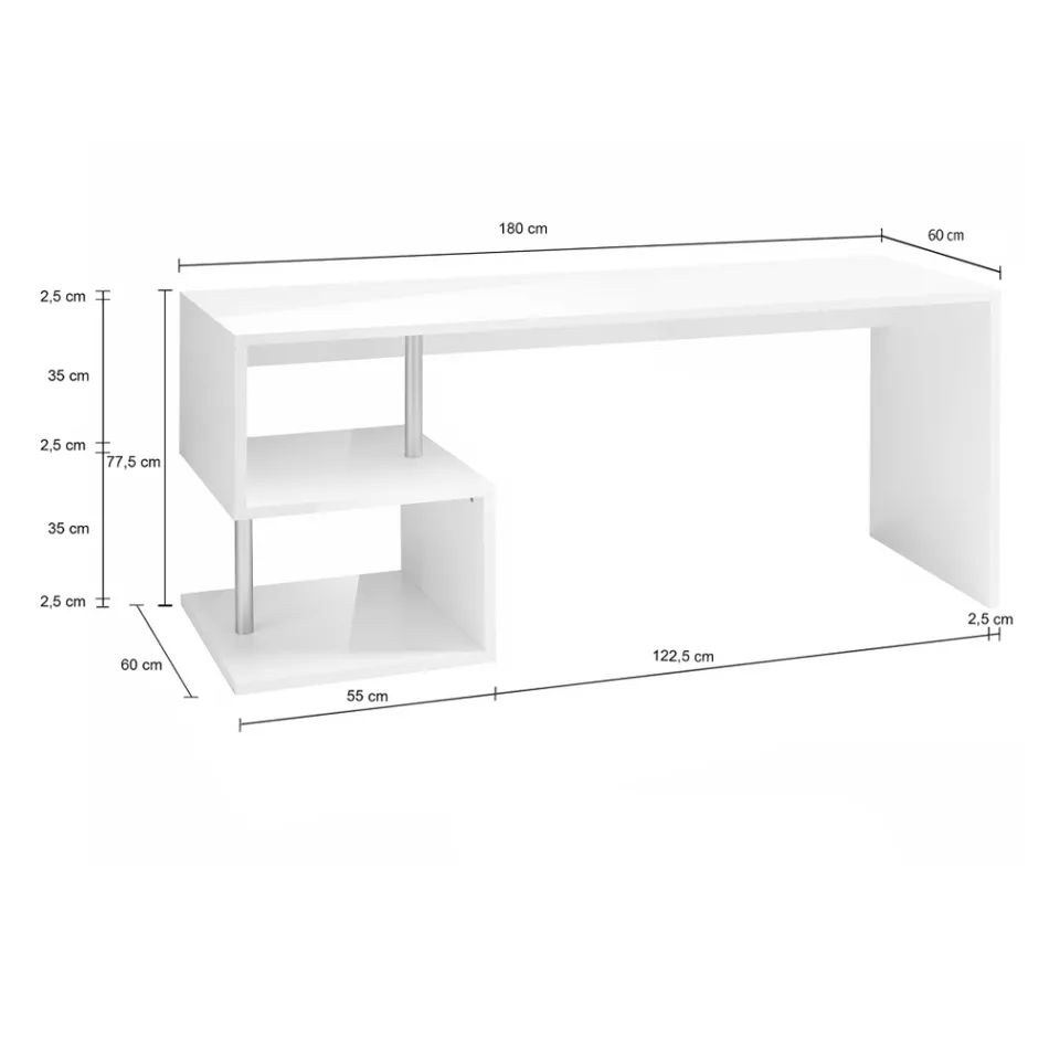 مكتب بتصميم إيطالي من الخشب الأبيض أو الرمادي الداكن، متوفر بثلاثة أحجام - ميشيل Viadurini