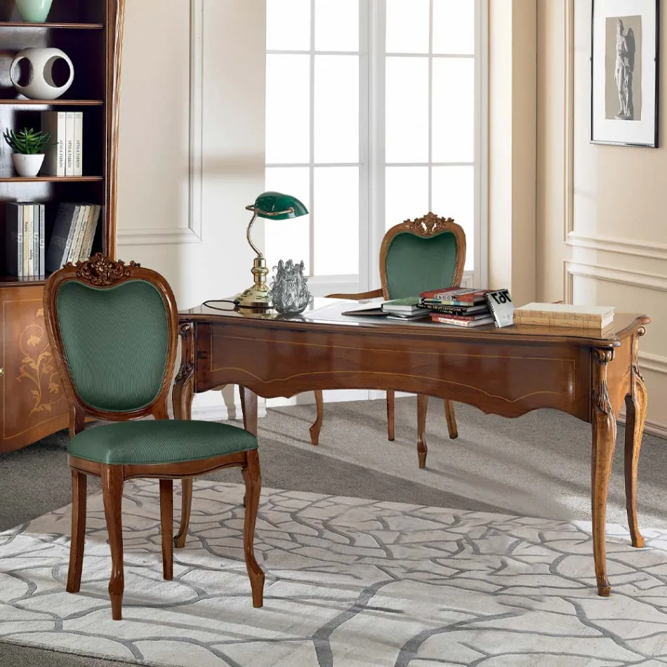 مكتب كلاسيكي بخمسة أدراج من الخشب والجلد البيئي، صنع في إيطاليا - كومودو Viadurini