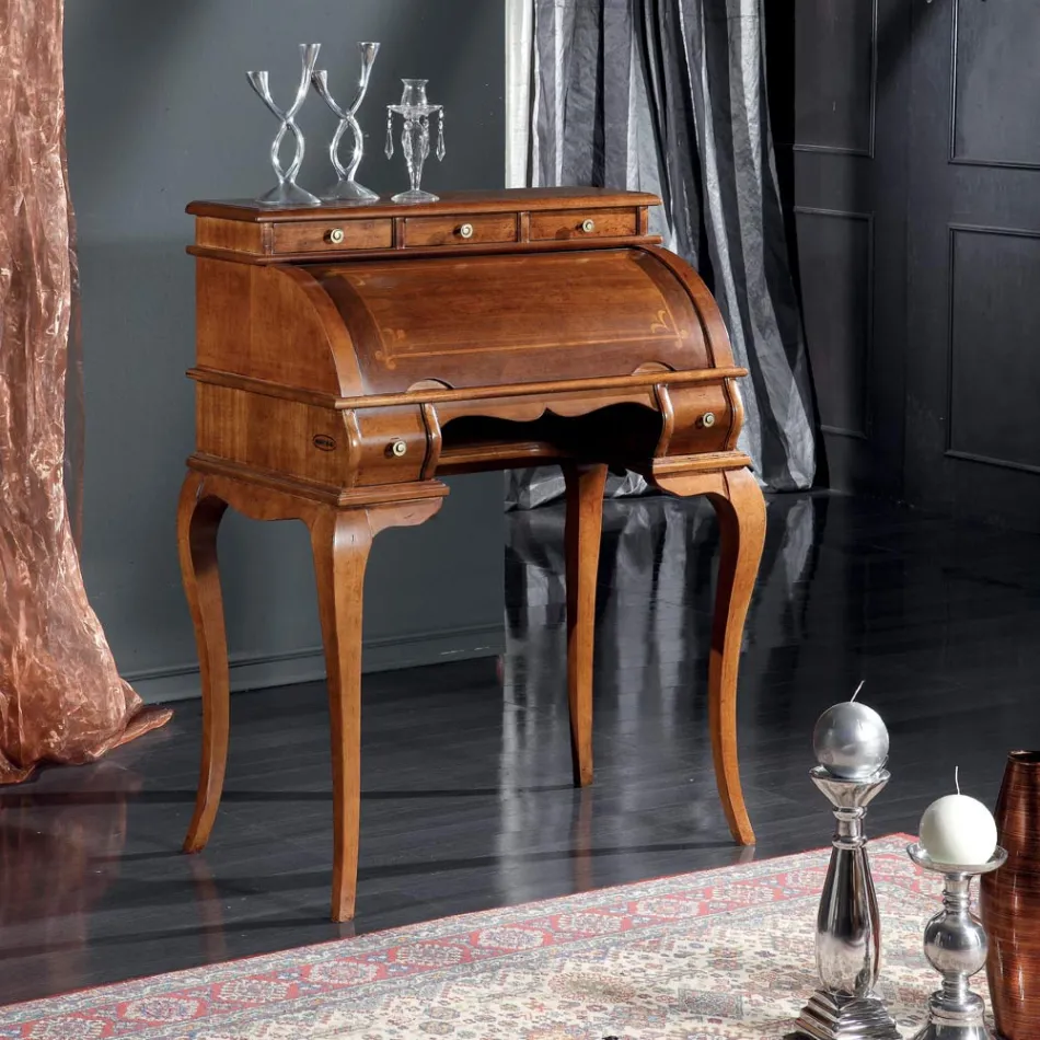 مكتب كلاسيكي بخمسة أدراج من الخشب والتطعيمات، صنع في إيطاليا - هاستينجز Viadurini