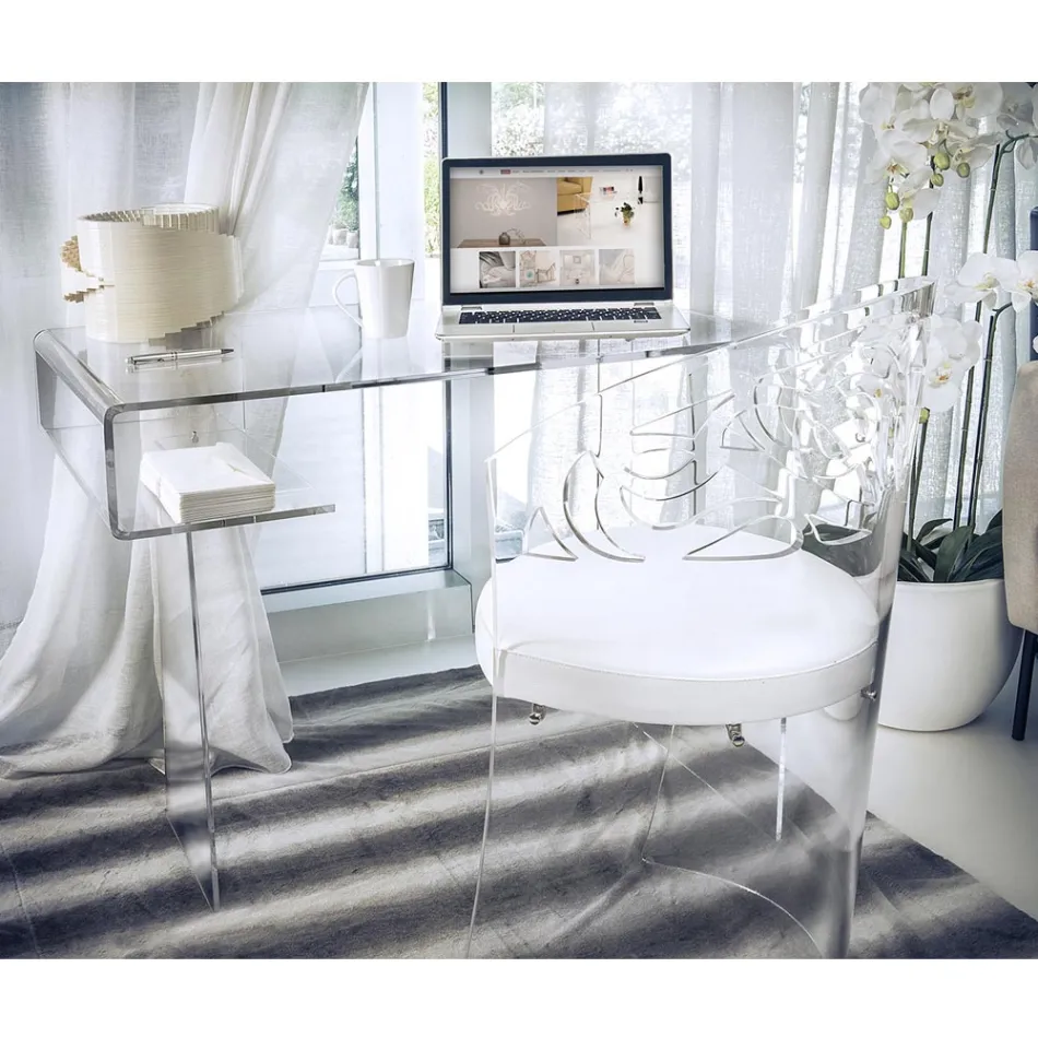 مكتب من زجاج شبكي شفاف مع رف، صنع في إيطاليا - ستوديوروم Viadurini