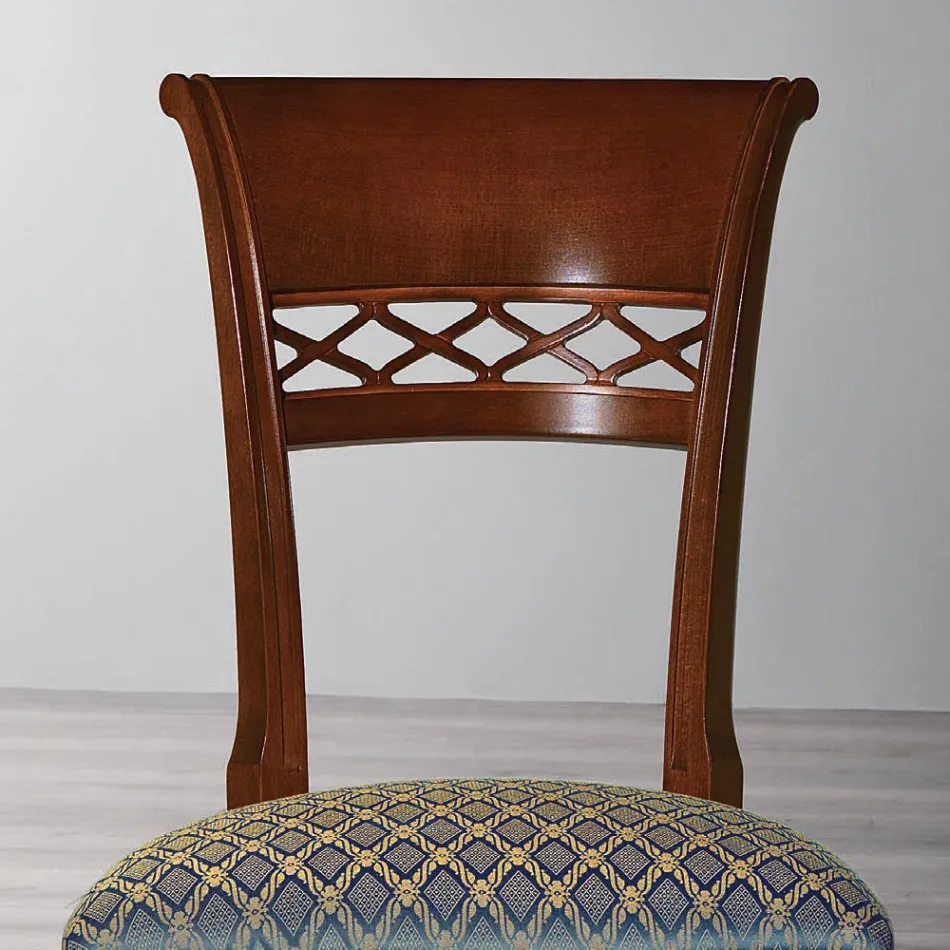 كرسي كلاسيكي من خشب الزان مع ظهر مزخرف وقماش - ميليسا Viadurini