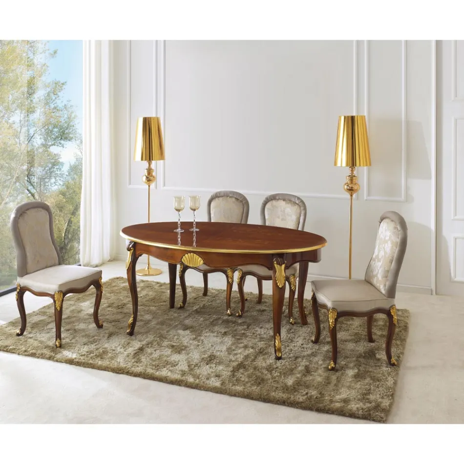 كرسي كلاسيكي من خشب الجوز وقماش مبطن مصنوع في إيطاليا - باروكي Viadurini