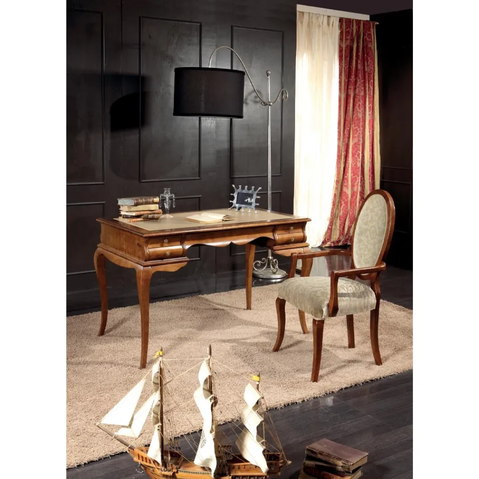 كرسي كلاسيكي من الخشب والقماش مع أو بدون مساند للذراعين، صنع في إيطاليا - إيلي Viadurini