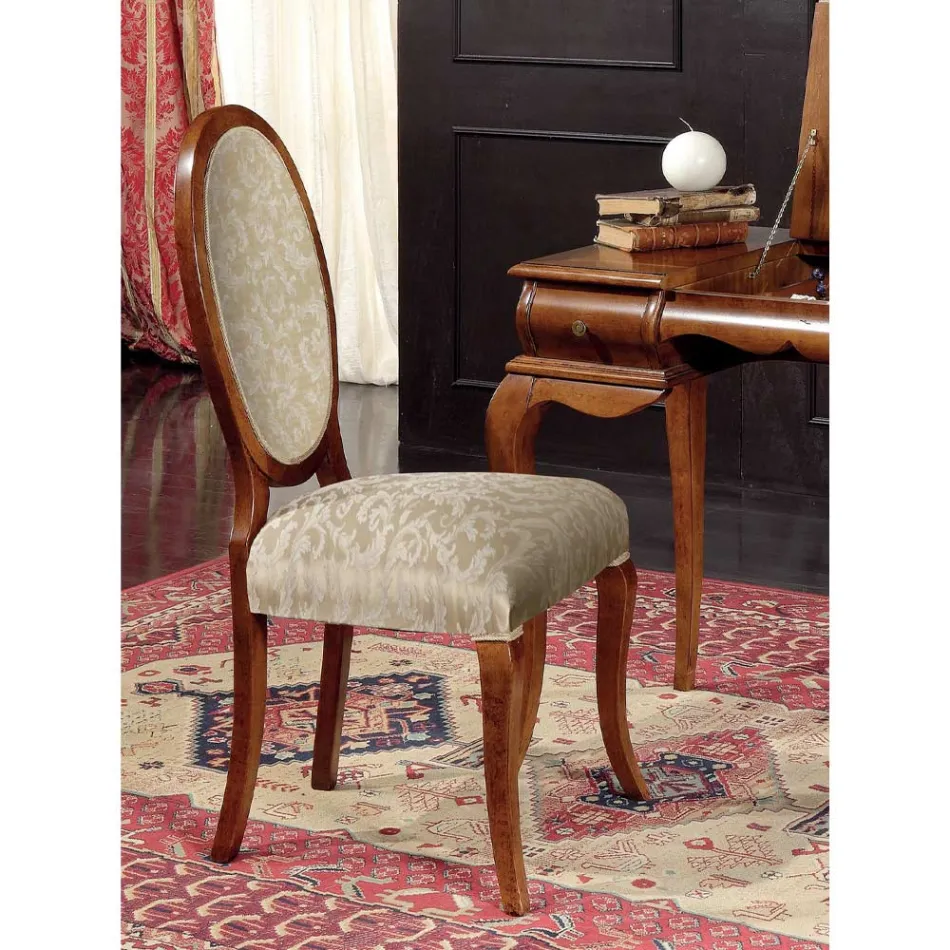 كرسي كلاسيكي من الخشب والقماش مع أو بدون مساند للذراعين، صنع في إيطاليا - إيلي Viadurini